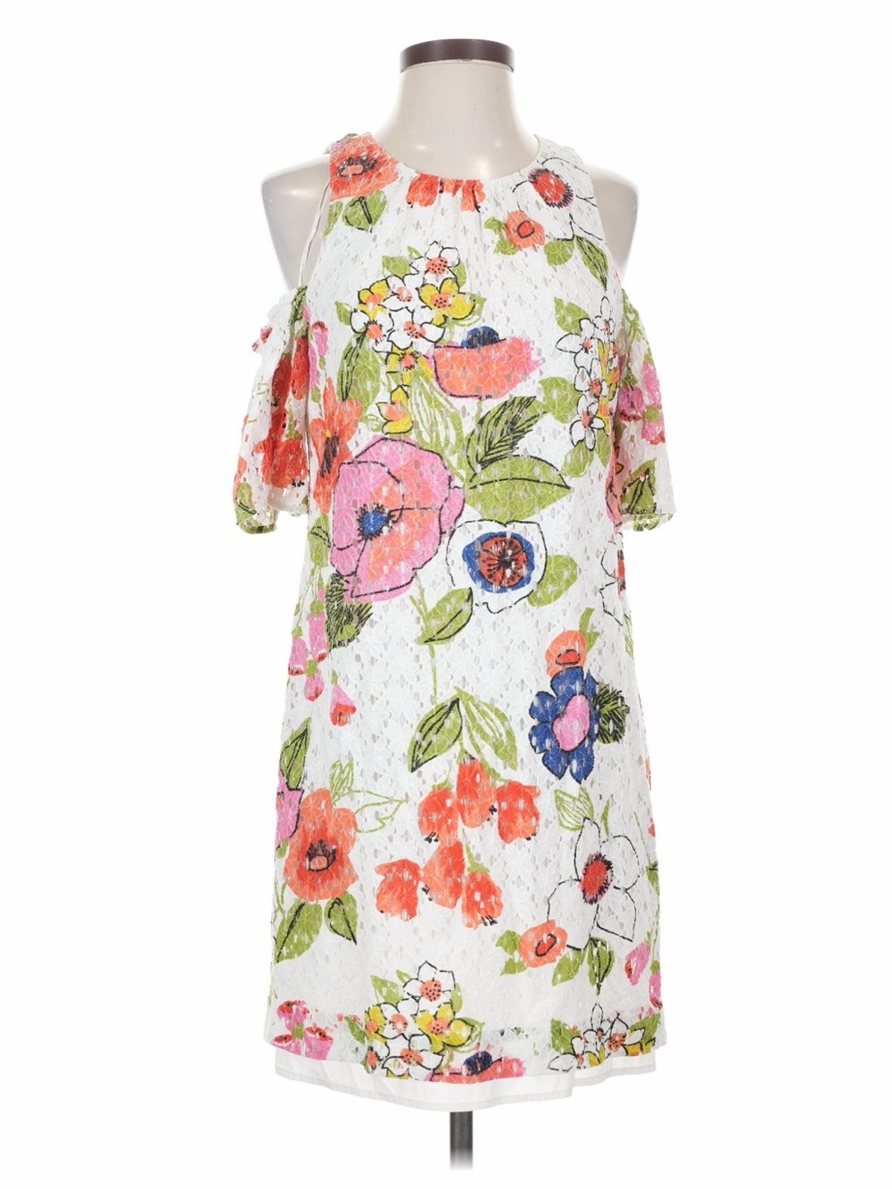 Trina Turk Floral Eyelet Cold Shoulder Shift Dress